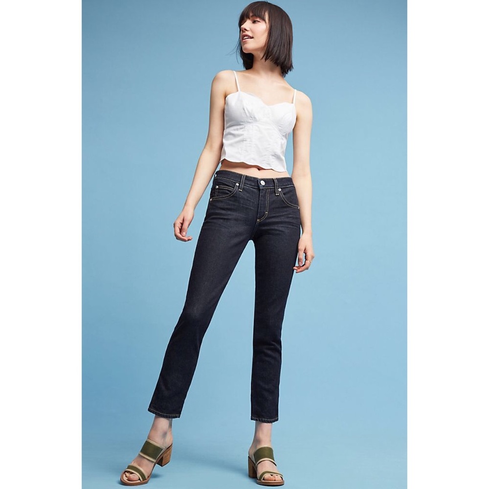 NWT AMO BOW MID-RISE STRAIGHT CROPPED JEANS